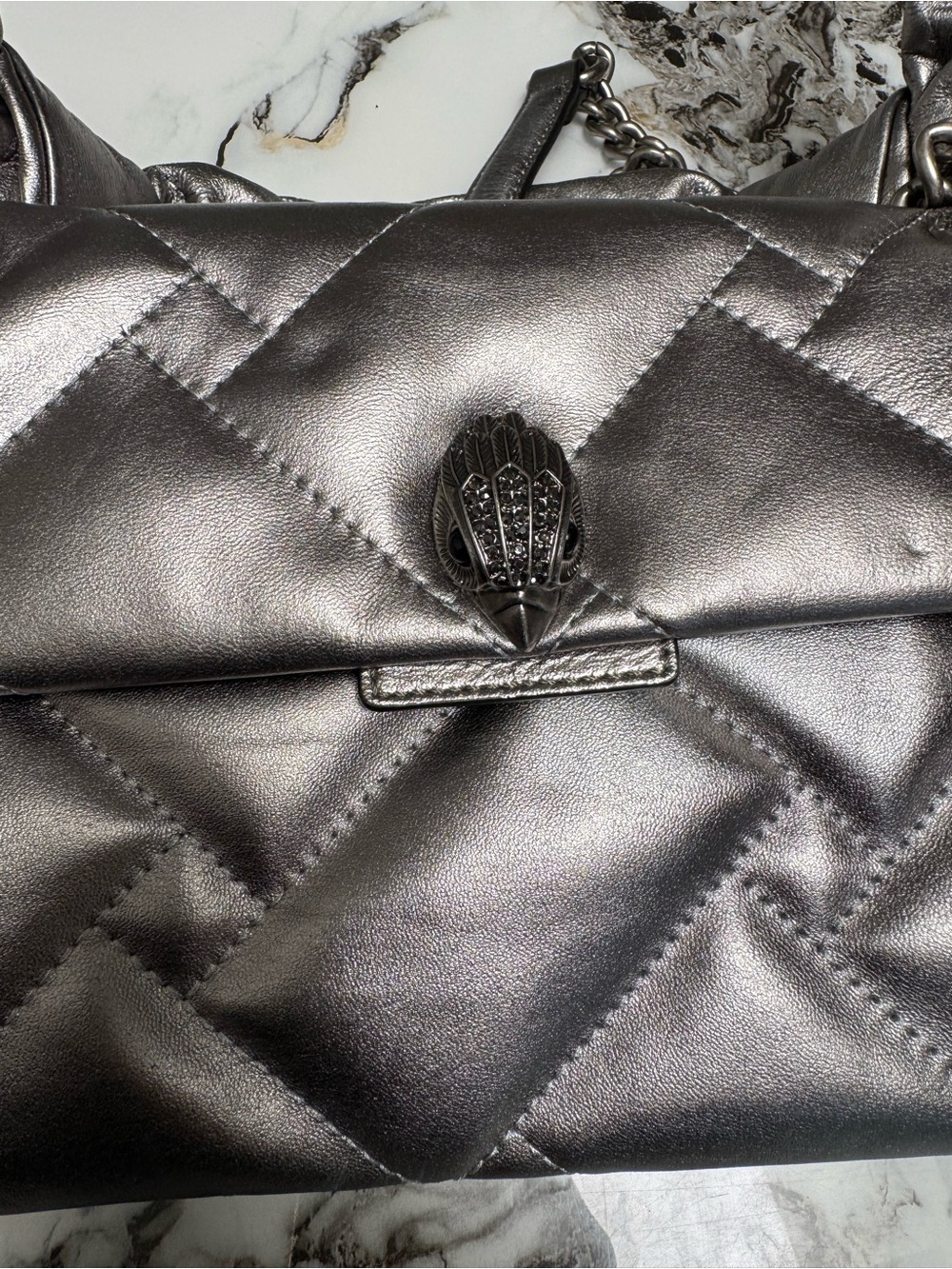 Kurt Geiger Metallic Top-Handle Shoulder Bag - Silver - Picture 11 of 16